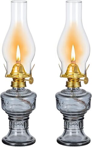 SYOENK 2 Pieces Rustic Oil Lamp 12.6"" Classic Large Classic Kerosene Lamp Lantern Vintage Glass Kerosene Lamp Chamber Oil Lamps with 3/8"" Wick for Indoor Use Home Decor Lighting in Kuwait