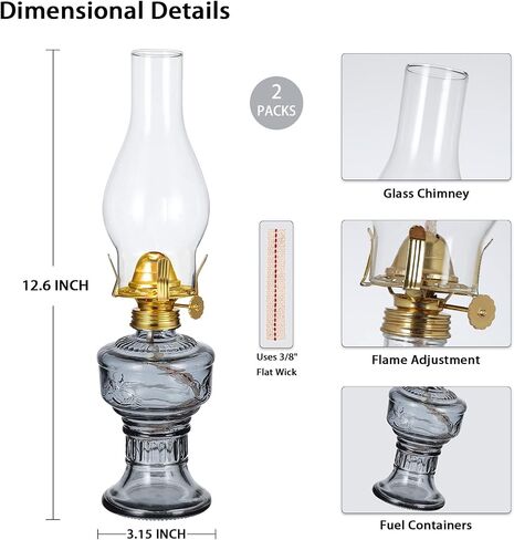 SYOENK 2 Pieces Rustic Oil Lamp 12.6"" Classic Large Classic Kerosene Lamp Lantern Vintage Glass Kerosene Lamp Chamber Oil Lamps with 3/8"" Wick for Indoor Use Home Decor Lighting in Kuwait