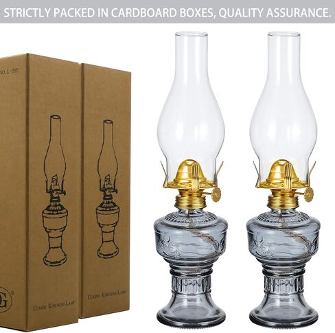 SYOENK 2 Pieces Rustic Oil Lamp 12.6"" Classic Large Classic Kerosene Lamp Lantern Vintage Glass Kerosene Lamp Chamber Oil Lamps with 3/8"" Wick for Indoor Use Home Decor Lighting in Kuwait