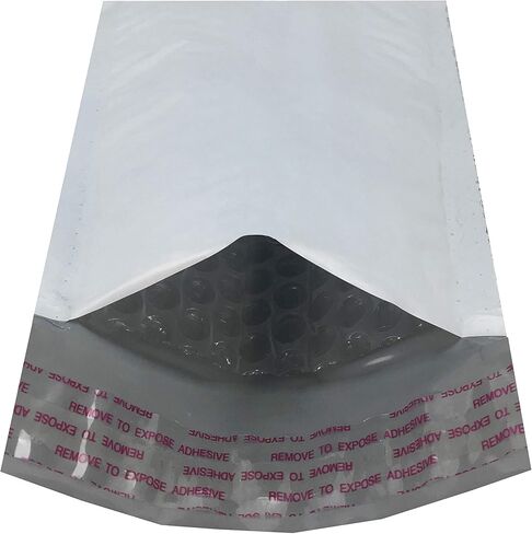 Amazon Basics Poly Bubble Mailer, Self-Seal, 4" x 8" (Internal Size - 3.75" x 7"), 25-Pack, white/grey in Saudi Arabia