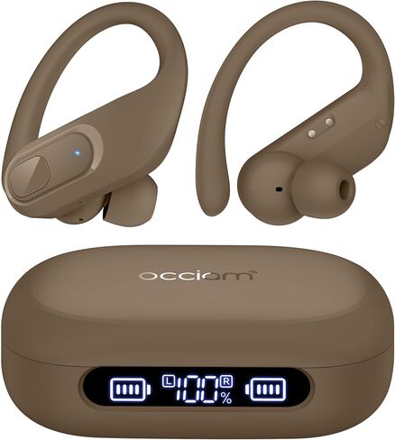 occiam Wireless Earbuds with Charging Case, Auto Pairing, Flexible Earhooks, for Running and Sports, Dual LED Battery Display Brown in Saudi Arabia