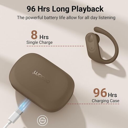 occiam Wireless Earbuds with Charging Case, Auto Pairing, Flexible Earhooks, for Running and Sports, Dual LED Battery Display Brown in Saudi Arabia