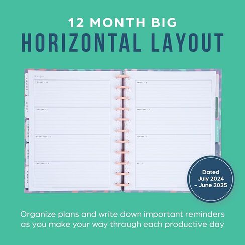 Happy Planner Disc-Bound 12-Month Planner, July 2024–June 2025 Daily, Weekly, and Monthly Planner, Big Size, Dashboard Layout, Opal Mountain Theme, 2 Sticker Sheets, 8.5" x 11" in Saudi Arabia