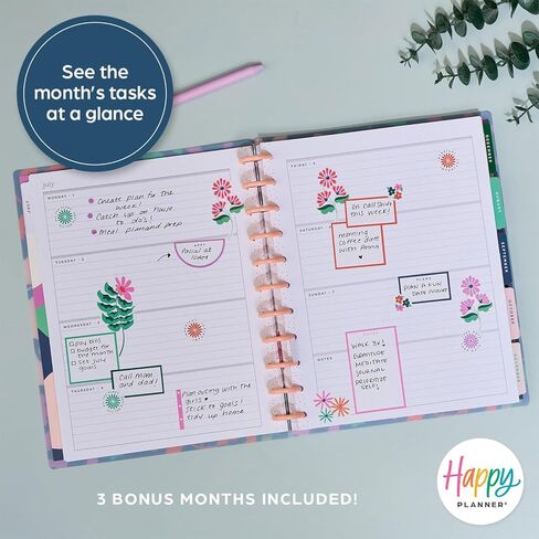 Happy Planner Disc-Bound 12-Month Planner, July 2024–June 2025 Daily, Weekly, and Monthly Planner, Big Size, Dashboard Layout, Opal Mountain Theme, 2 Sticker Sheets, 8.5" x 11" in Saudi Arabia