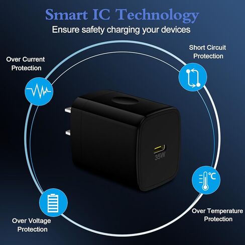 كتلة شاحن Samsung A55 فائقة السرعة من النوع C بقدرة 35 وات لهاتف Samsung Galaxy Z Flip6/Fold6/A15/A14 5G/A54/A13/A53/A34/A33/S24/S23 Ultra/S22 FE، Pixel 8a 8 7 6، iPhone 16 15 14 13 12 برو ماكس شاحن حائط USB C in Kuwait