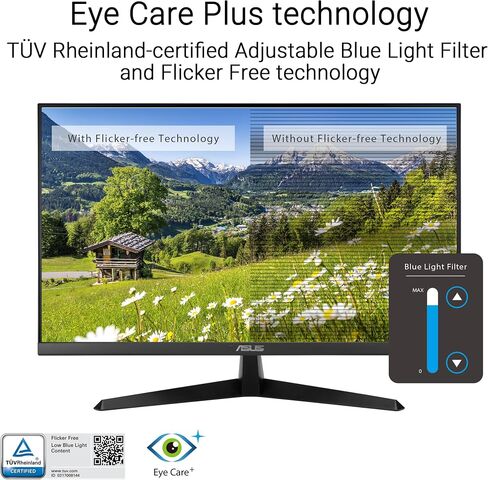 شاشة ASUS 27 بوصة 4K Eye Care (VY27UQ) - UHD (3840 x 2160)، IPS، HDR10، مزامنة تكيفية، Eye Care Plus، منفذ عرض، HDMI، مكبر صوت، DisplayWidget، مرشح الضوء الأزرق، خالي من الوميض، ضمان لمدة 3 سنوات in Saudi Arabia