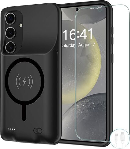 حافظة بطارية لهاتف Galaxy S24 Plus، [12000 مللي أمبير] سعة كبيرة ونحيفة وقابلة للحمل وشحن سريع، حافظة بطارية متوافقة مع حافظة شحن لاسلكية لهاتف Galaxy S24 Plus مع Carplay (6.7 بوصة) - أسود in Saudi Arabia