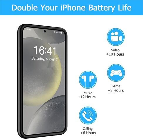حافظة بطارية لهاتف Galaxy S24 Plus، [12000 مللي أمبير] سعة كبيرة ونحيفة وقابلة للحمل وشحن سريع، حافظة بطارية متوافقة مع حافظة شحن لاسلكية لهاتف Galaxy S24 Plus مع Carplay (6.7 بوصة) - أسود in Saudi Arabia