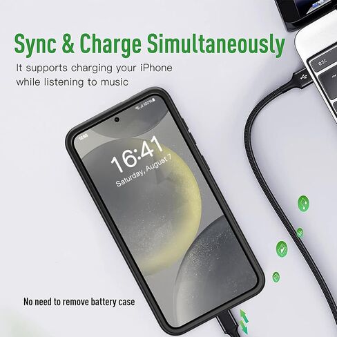 حافظة بطارية لهاتف Galaxy S24 Plus، [12000 مللي أمبير] سعة كبيرة ونحيفة وقابلة للحمل وشحن سريع، حافظة بطارية متوافقة مع حافظة شحن لاسلكية لهاتف Galaxy S24 Plus مع Carplay (6.7 بوصة) - أسود in Saudi Arabia