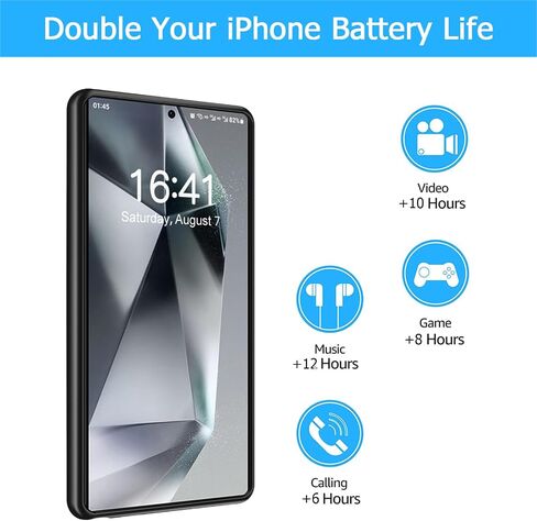 حافظة بطارية لهاتف Galaxy S24 Plus، [12000 مللي أمبير] سعة كبيرة ونحيفة وقابلة للحمل وشحن سريع، حافظة بطارية متوافقة مع حافظة شحن لاسلكية لهاتف Galaxy S24 Plus مع Carplay (6.7 بوصة) - أسود in Saudi Arabia