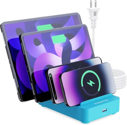 5-Port Fast Charging Station for Multiple Devices - Charging Station Organizer - iPad Charging Station - USB Charging Station - Family Charging Station - UL & FCC Certified - Blue in Saudi Arabia