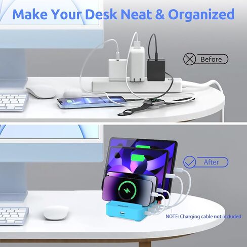 5-Port Fast Charging Station for Multiple Devices - Charging Station Organizer - iPad Charging Station - USB Charging Station - Family Charging Station - UL & FCC Certified - Blue in Saudi Arabia