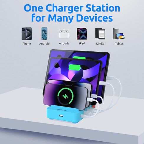 5-Port Fast Charging Station for Multiple Devices - Charging Station Organizer - iPad Charging Station - USB Charging Station - Family Charging Station - UL & FCC Certified - Blue in Saudi Arabia