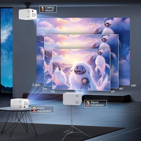 جهاز عرض صغير مع واي فاي وبلوتوث، أجهزة عرض أصلية 1080 بكسل، جهاز عرض فيديو منزلي 15000 لتر، جهاز عرض محمول متوافق مع iOS/Android PC/TV Stick/HDMI/USB/AV (أبيض) in Kuwait