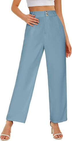 onlypuff High Waist Wide Leg Petite Pants for Women Dark Grey Straight Long Trousers L in Saudi Arabia
