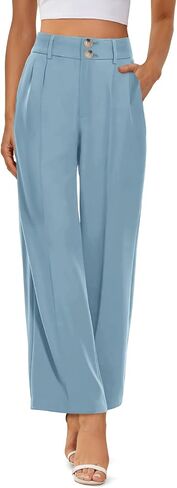 onlypuff High Waist Wide Leg Petite Pants for Women Dark Grey Straight Long Trousers L in Saudi Arabia