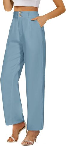 onlypuff High Waist Wide Leg Petite Pants for Women Dark Grey Straight Long Trousers L in Saudi Arabia