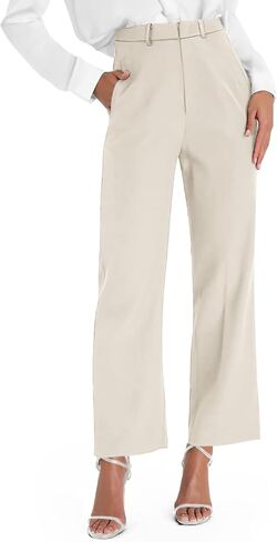 onlypuff High Waist Wide Leg Petite Pants for Women Dark Grey Straight Long Trousers L in Saudi Arabia