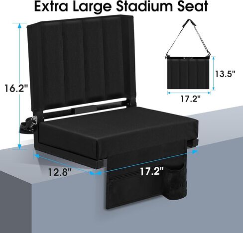 Eusuncaly Stadium Seat for Bleachers with Back Support and Wide Comfy Padded Cushion, Foldable Stadium Seats Chairs with Shoulder Strap and Storage Pockets, Bench Chair for Bleachers in Saudi Arabia