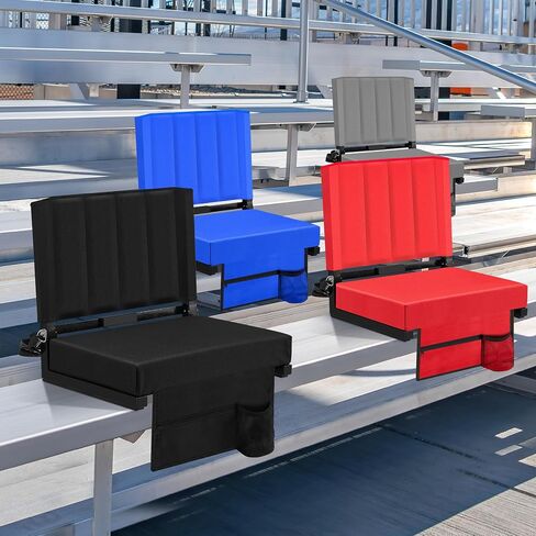 Eusuncaly Stadium Seat for Bleachers with Back Support and Wide Comfy Padded Cushion, Foldable Stadium Seats Chairs with Shoulder Strap and Storage Pockets, Bench Chair for Bleachers in Saudi Arabia