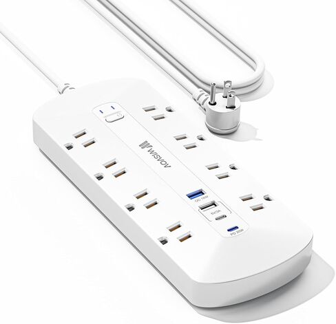 شريط طاقة بقابس مسطح، شريط طاقة PD20W USB C، شريط طاقة 12 في 1 4500J حماية من زيادة التيار مع 8 تيار متردد، 2 USB A&2 USB C، سلك تمديد 5 أقدام، حامل على الحائط، محطة شحن USB للمكتب، أساسيات المكتب المنزلي in Saudi Arabia