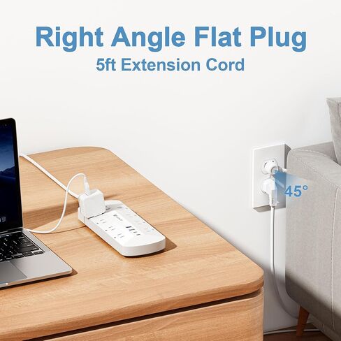 شريط طاقة بقابس مسطح، شريط طاقة PD20W USB C، شريط طاقة 12 في 1 4500J حماية من زيادة التيار مع 8 تيار متردد، 2 USB A&2 USB C، سلك تمديد 5 أقدام، حامل على الحائط، محطة شحن USB للمكتب، أساسيات المكتب المنزلي in Saudi Arabia