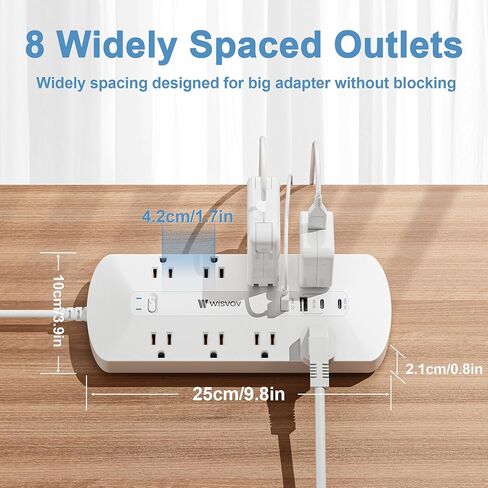 شريط طاقة بقابس مسطح، شريط طاقة PD20W USB C، شريط طاقة 12 في 1 4500J حماية من زيادة التيار مع 8 تيار متردد، 2 USB A&2 USB C، سلك تمديد 5 أقدام، حامل على الحائط، محطة شحن USB للمكتب، أساسيات المكتب المنزلي in Saudi Arabia
