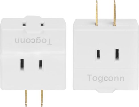 2-Prong 3-Outlet Polarized Plug Wall Plug Extender 2 Pack, 2-Prong to 2-Prong 3 Side Outlet Plug Splitter Converter, Multi Plug Outlet Spaced Adapter, Non-Ground Outlet for Old Home, Hotel, White in Kuwait
