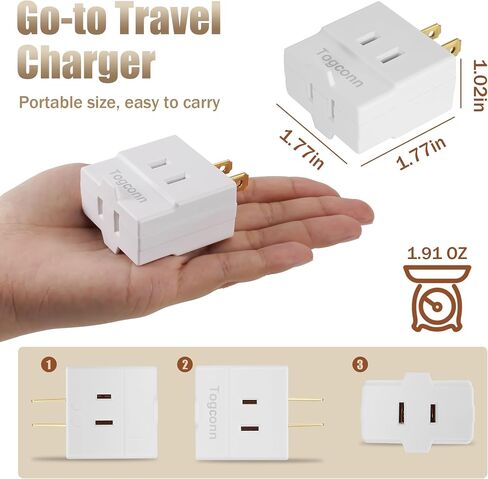 2-Prong 3-Outlet Polarized Plug Wall Plug Extender 2 Pack, 2-Prong to 2-Prong 3 Side Outlet Plug Splitter Converter, Multi Plug Outlet Spaced Adapter, Non-Ground Outlet for Old Home, Hotel, White in Kuwait