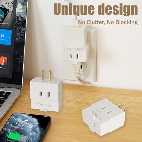 2-Prong 3-Outlet Polarized Plug Wall Plug Extender 2 Pack, 2-Prong to 2-Prong 3 Side Outlet Plug Splitter Converter, Multi Plug Outlet Spaced Adapter, Non-Ground Outlet for Old Home, Hotel, White in Kuwait