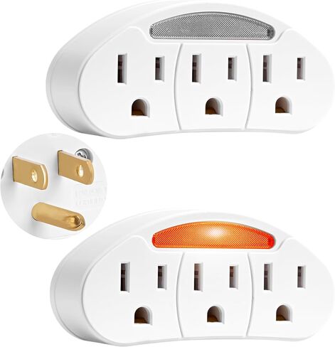 2-Prong 3-Outlet Polarized Plug Wall Plug Extender 2 Pack, 2-Prong to 2-Prong 3 Side Outlet Plug Splitter Converter, Multi Plug Outlet Spaced Adapter, Non-Ground Outlet for Old Home, Hotel, White in Kuwait