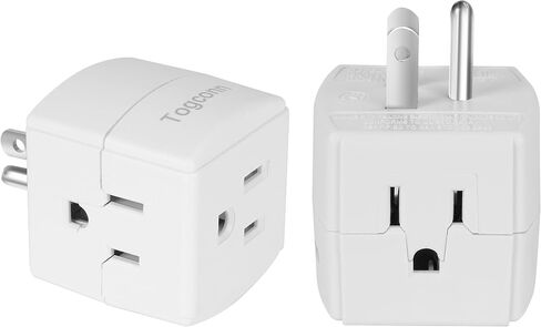 2-Prong 3-Outlet Polarized Plug Wall Plug Extender 2 Pack, 2-Prong to 2-Prong 3 Side Outlet Plug Splitter Converter, Multi Plug Outlet Spaced Adapter, Non-Ground Outlet for Old Home, Hotel, White in Kuwait