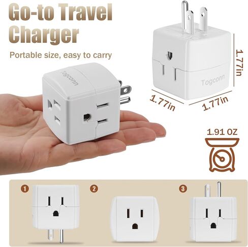 2-Prong 3-Outlet Polarized Plug Wall Plug Extender 2 Pack, 2-Prong to 2-Prong 3 Side Outlet Plug Splitter Converter, Multi Plug Outlet Spaced Adapter, Non-Ground Outlet for Old Home, Hotel, White in Kuwait