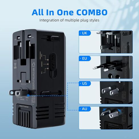 2000W Voltage Converter 220V to 110V Converter Step Down Voltage for European Travel, Universal Travel Adapter Power Converter Adapter Combo with Type A G I C in Saudi Arabia