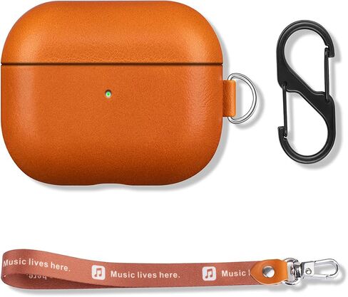 Compatible with AirPods (3rd Generation), FooYin Portable Case with Keychain Strap and Clip, Full Grain Leather AirPods Case Cover with Protective Microfiber Lining Design - Brown in Saudi Arabia
