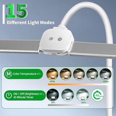 مصباح مكتب JSOT - مصابيح مكتب LED مزدوجة الرأس قابلة للتوقيت، 15 وضع إضاءة قابل للتعديل، ضوء مشبك معقوفة مرن، أضواء مكتب قابلة للتعتيم للمنزل والمكتب ودراسة القراءة (أسود) in Saudi Arabia