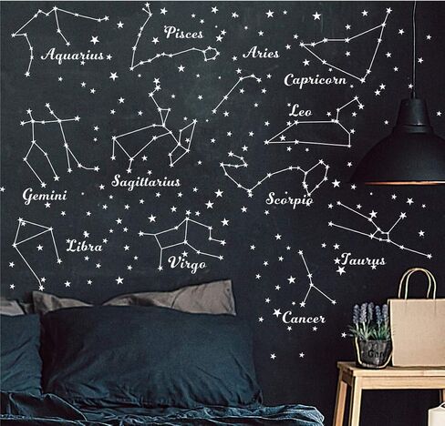 Constellation Wall Decal Twelve constellations Stars Wall Stickers for Nursery Room Zodiac Astronomy Art Mural Kids Room Stars Decoration AM117 (GOLD) in Saudi Arabia
