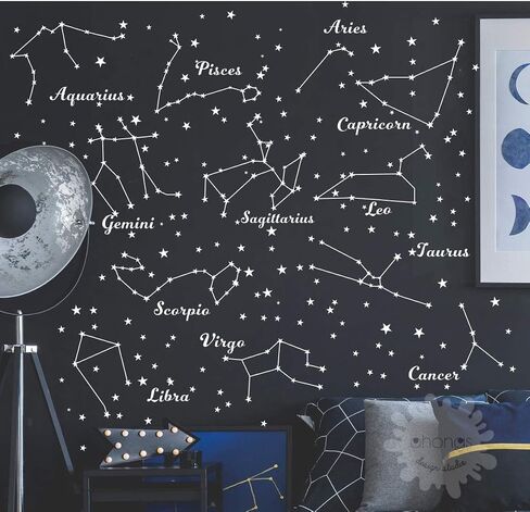 Constellation Wall Decal Twelve constellations Stars Wall Stickers for Nursery Room Zodiac Astronomy Art Mural Kids Room Stars Decoration AM117 (GOLD) in Saudi Arabia