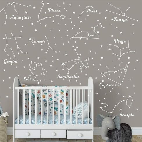 Constellation Wall Decal Twelve constellations Stars Wall Stickers for Nursery Room Zodiac Astronomy Art Mural Kids Room Stars Decoration AM117 (GOLD) in Saudi Arabia