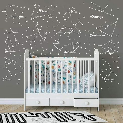 Constellation Wall Decal Twelve constellations Stars Wall Stickers for Nursery Room Zodiac Astronomy Art Mural Kids Room Stars Decoration AM117 (GOLD) in Saudi Arabia