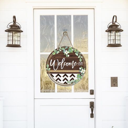 Deroro Welcome Spring Geranium Flower Sign for Front Door Decor, Floral Buffalo Plaid Chair Wood Door Hanger for Outdoor Outside Porch, Summer Farmhouse Wooden Wreath Indoor Wall Hanging Decoration in Kuwait