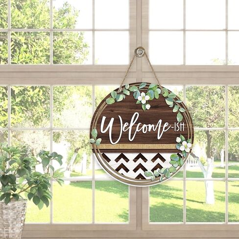 Deroro Welcome Spring Geranium Flower Sign for Front Door Decor, Floral Buffalo Plaid Chair Wood Door Hanger for Outdoor Outside Porch, Summer Farmhouse Wooden Wreath Indoor Wall Hanging Decoration in Kuwait