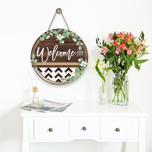 Deroro Welcome Spring Geranium Flower Sign for Front Door Decor, Floral Buffalo Plaid Chair Wood Door Hanger for Outdoor Outside Porch, Summer Farmhouse Wooden Wreath Indoor Wall Hanging Decoration in Kuwait