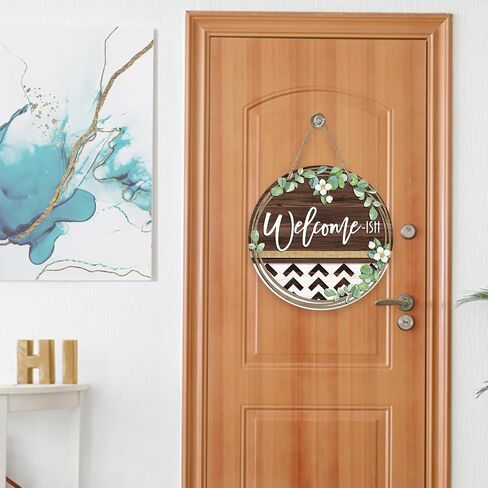 Deroro Welcome Spring Geranium Flower Sign for Front Door Decor, Floral Buffalo Plaid Chair Wood Door Hanger for Outdoor Outside Porch, Summer Farmhouse Wooden Wreath Indoor Wall Hanging Decoration in Kuwait