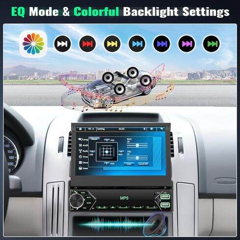 Single Din Touchscreen Car Stereo with iOS/Android Mirror Link, 7" Flip Out Touchscreen Bluetooth 1 Din Car Radio Receiver, TF/USB, FM Radio, SWC,FM, External Microphone+Rear Camera in Saudi Arabia
