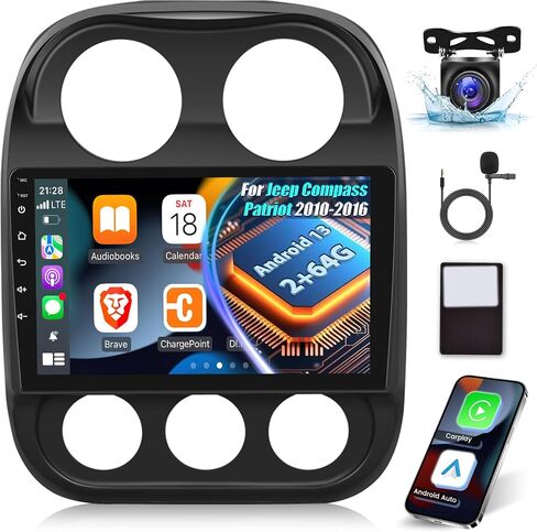 راديو سيارة EKAT لسيارة Jeep Compass Patriot 2010 2011 2012 2013 2014 2015 2016، [2G+64G] 10.1 بوصة شاشة لمس Android Patriot Stereo، CarPlay/Android Auto/DSP Audio/1080P/SWC/Bluetooth/WiFi in Saudi Arabia