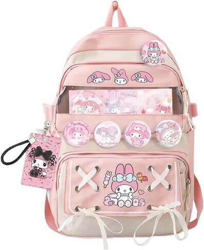 Anime Backpack For Teenagers Girls With Accessories Aesthetic Backpack Cute Cartoon Anti-Theft Travel Backpack in Saudi Arabia