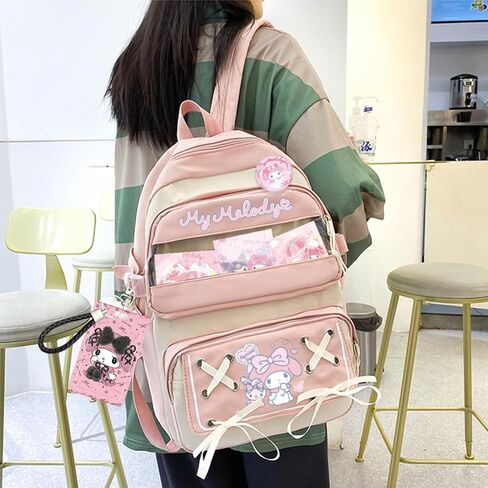 Anime Backpack For Teenagers Girls With Accessories Aesthetic Backpack Cute Cartoon Anti-Theft Travel Backpack in Saudi Arabia
