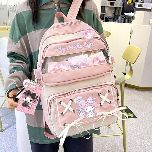 Anime Backpack For Teenagers Girls With Accessories Aesthetic Backpack Cute Cartoon Anti-Theft Travel Backpack in Saudi Arabia