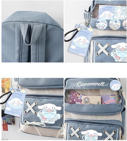 Anime Backpack For Teenagers Girls With Accessories Aesthetic Backpack Cute Cartoon Anti-Theft Travel Backpack in Saudi Arabia